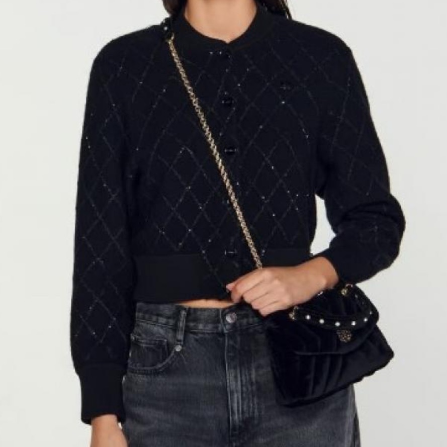 Euc Sandro Black Sequin Coatigan Size 1/Small
